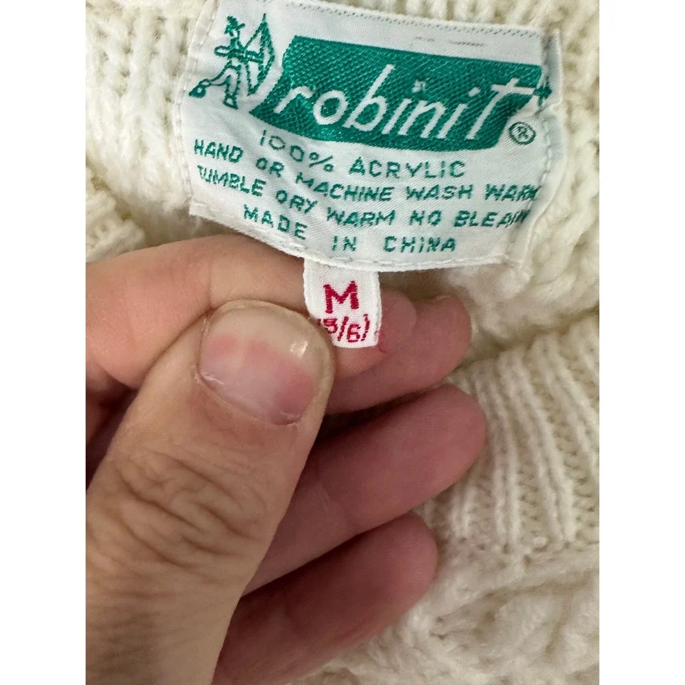 Robinitt Kids Vtg Cable Knit Sweater Cream Medium Acrylic Pullover‎ Long Sleeve